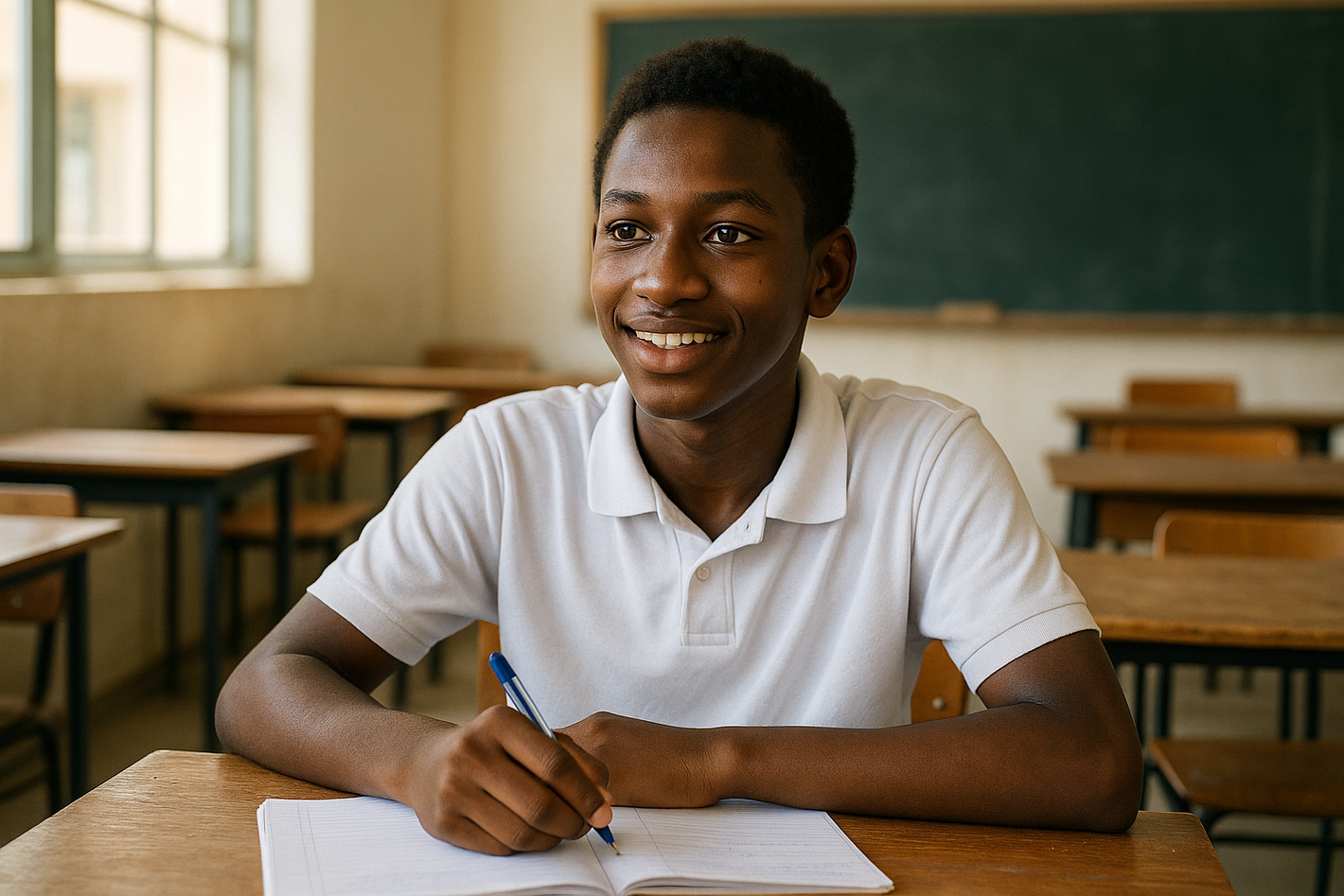 genere n jeuen senegalais de 18ans asis dans une salle de classe 